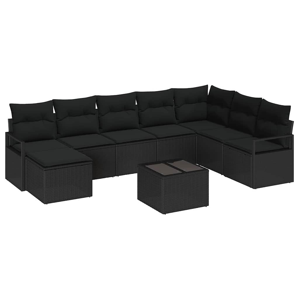 Sofa Set 9 stk. Schwarz Poly-Rattan