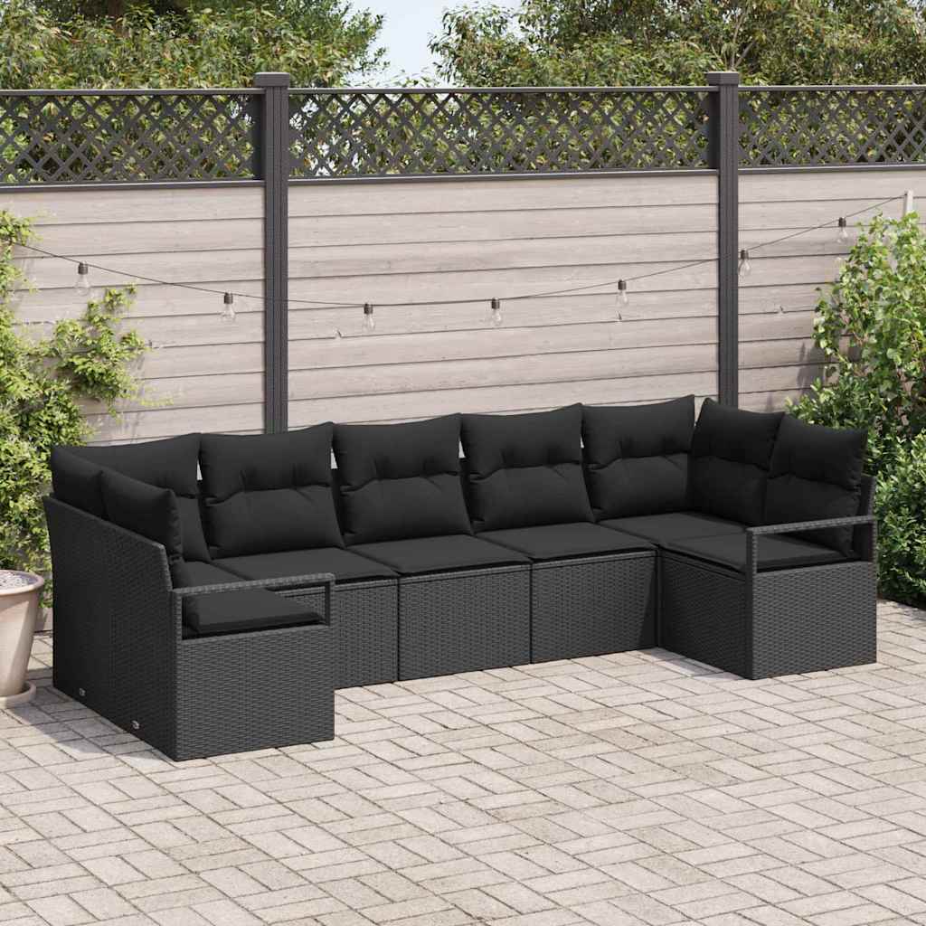 Gartensofa-set 7 stk. Schwarz Poly-Rattan
