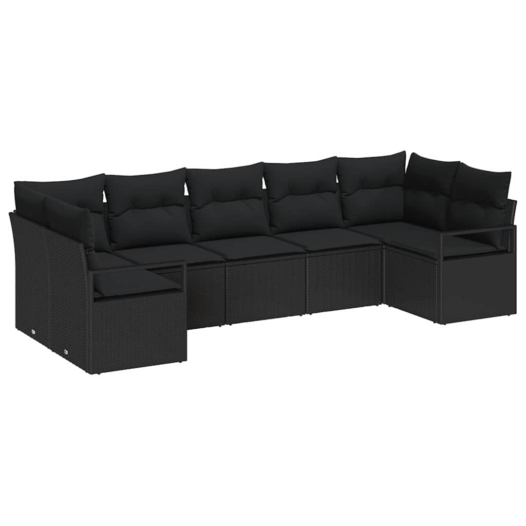 Gartensofa-set 7 stk. Schwarz Poly-Rattan