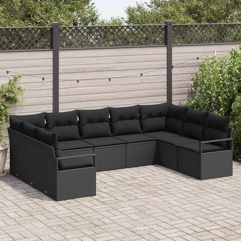 Gartensofa-set 9 stk. Schwarz Poly-Rattan