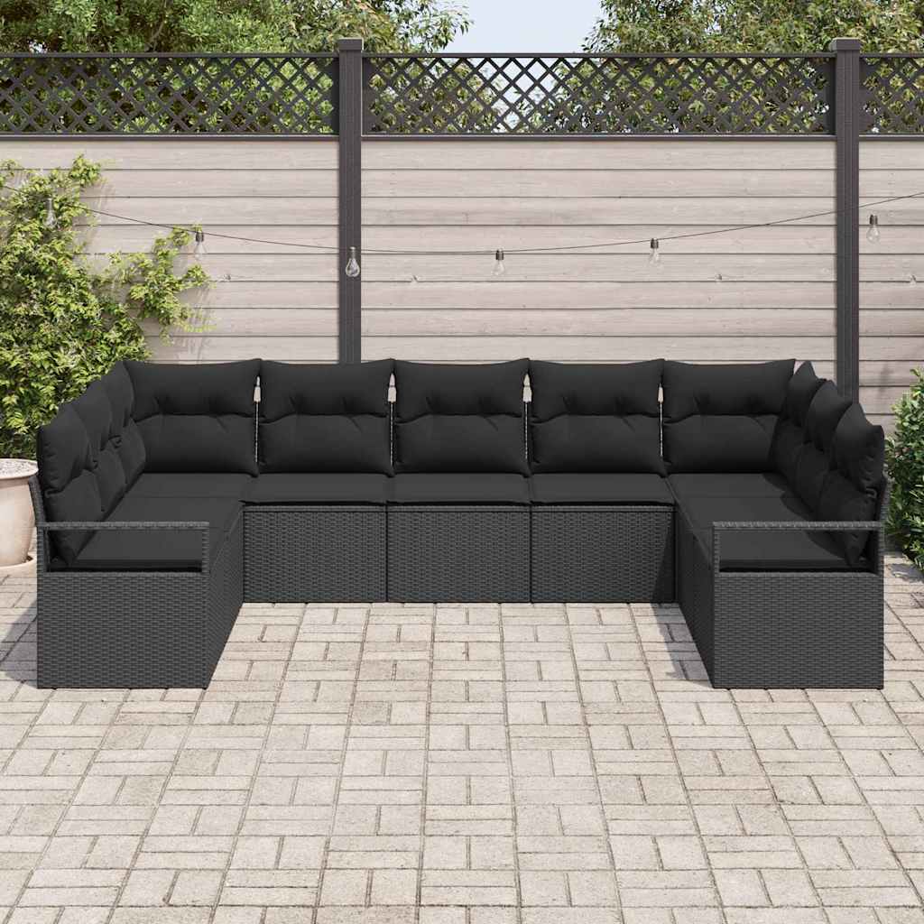 Gartensofa-set 9 stk. Schwarz Poly-Rattan
