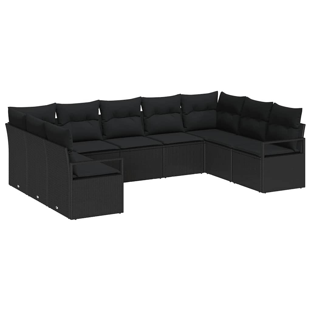 Gartensofa-set 9 stk. Schwarz Poly-Rattan