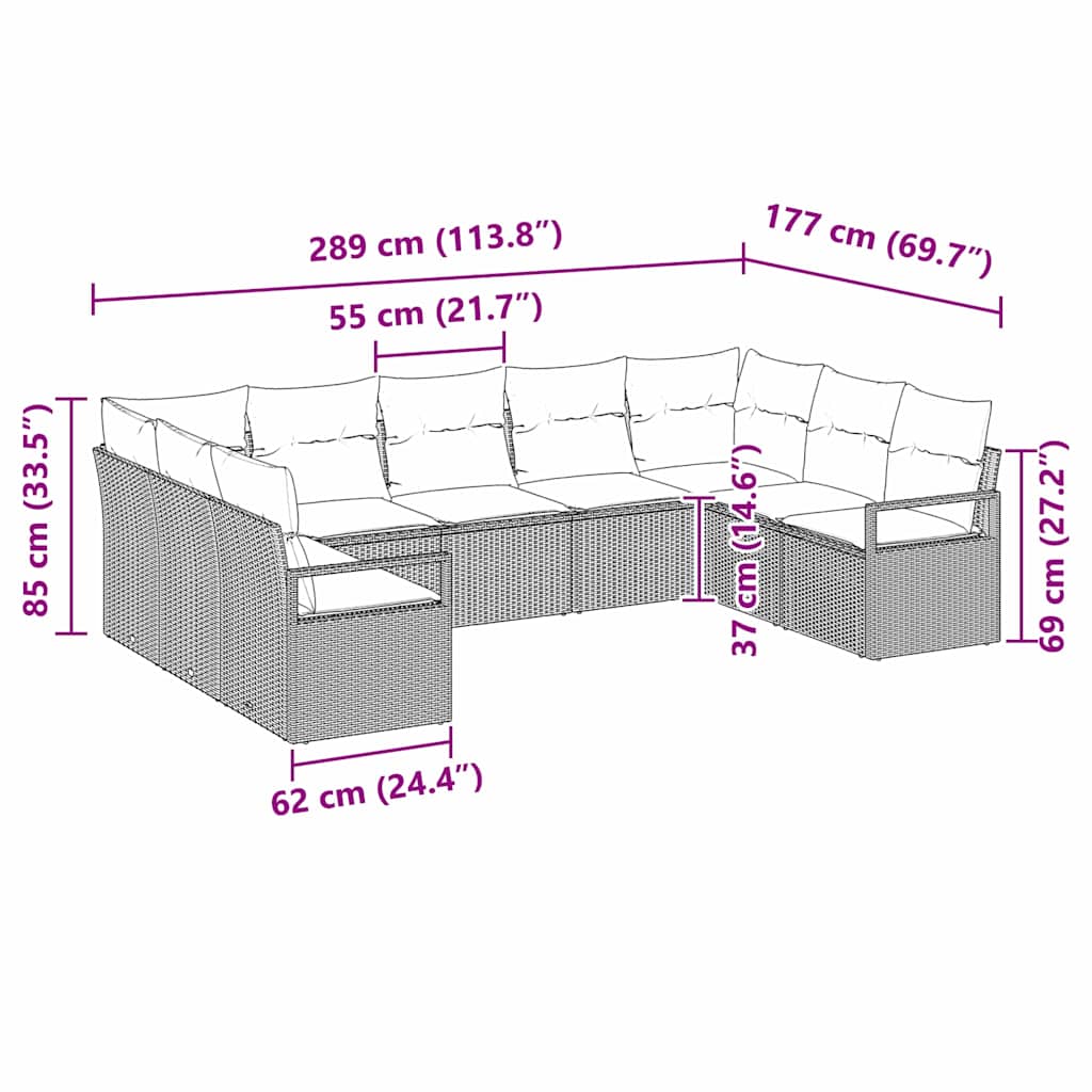 Gartensofa-set 9 stk. Schwarz Poly-Rattan