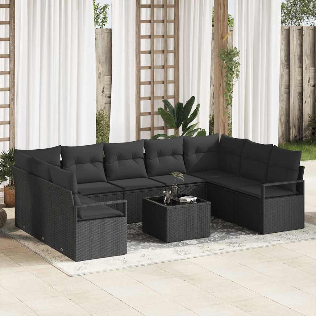 Gartensofa-set 10 stk. Schwarz Poly-Rattan