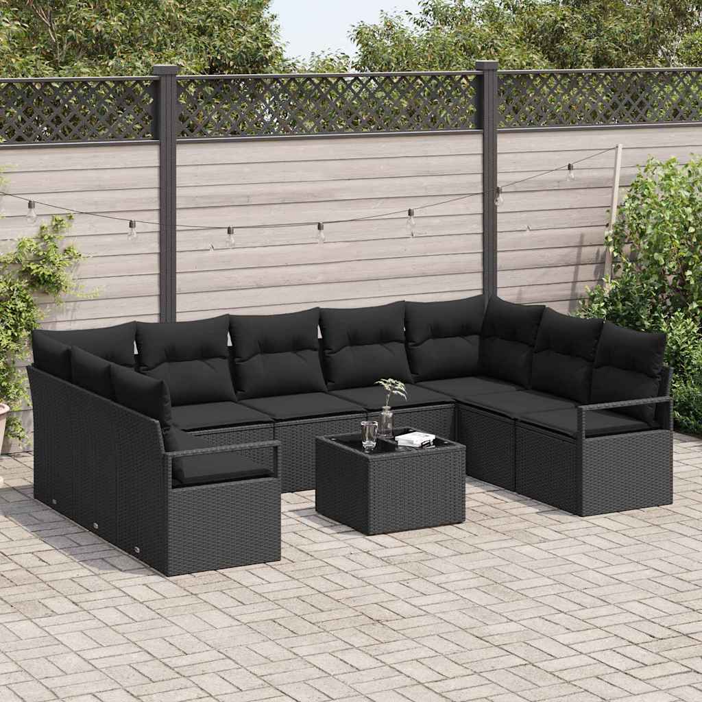 Gartensofa-set 10 stk. Schwarz Poly-Rattan