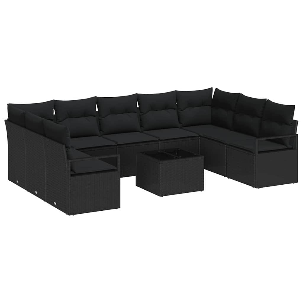Gartensofa-set 10 stk. Schwarz Poly-Rattan