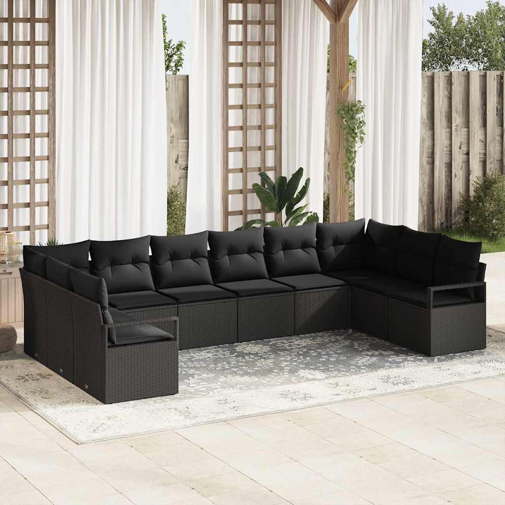 Gartensofa-set 10 stk. Schwarz Poly-Rattan