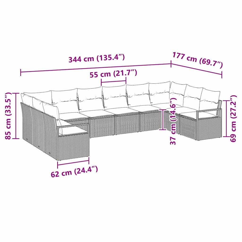 Gartensofa-set 10 stk. Schwarz Poly-Rattan