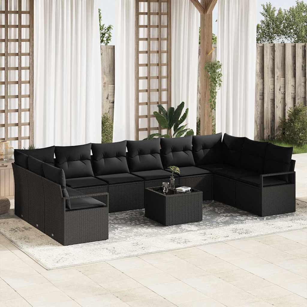 Gartensofa-set 11 stk. Schwarz Poly-Rattan