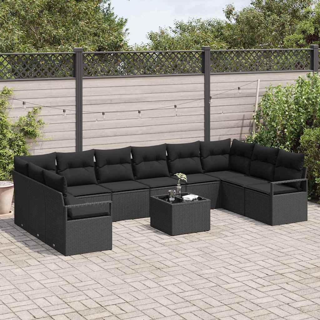 Gartensofa-set 11 stk. Schwarz Poly-Rattan