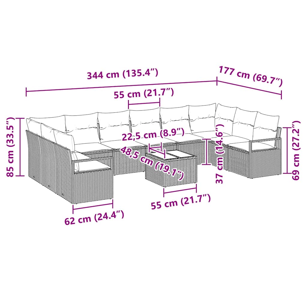 Gartensofa-set 11 stk. Schwarz Poly-Rattan
