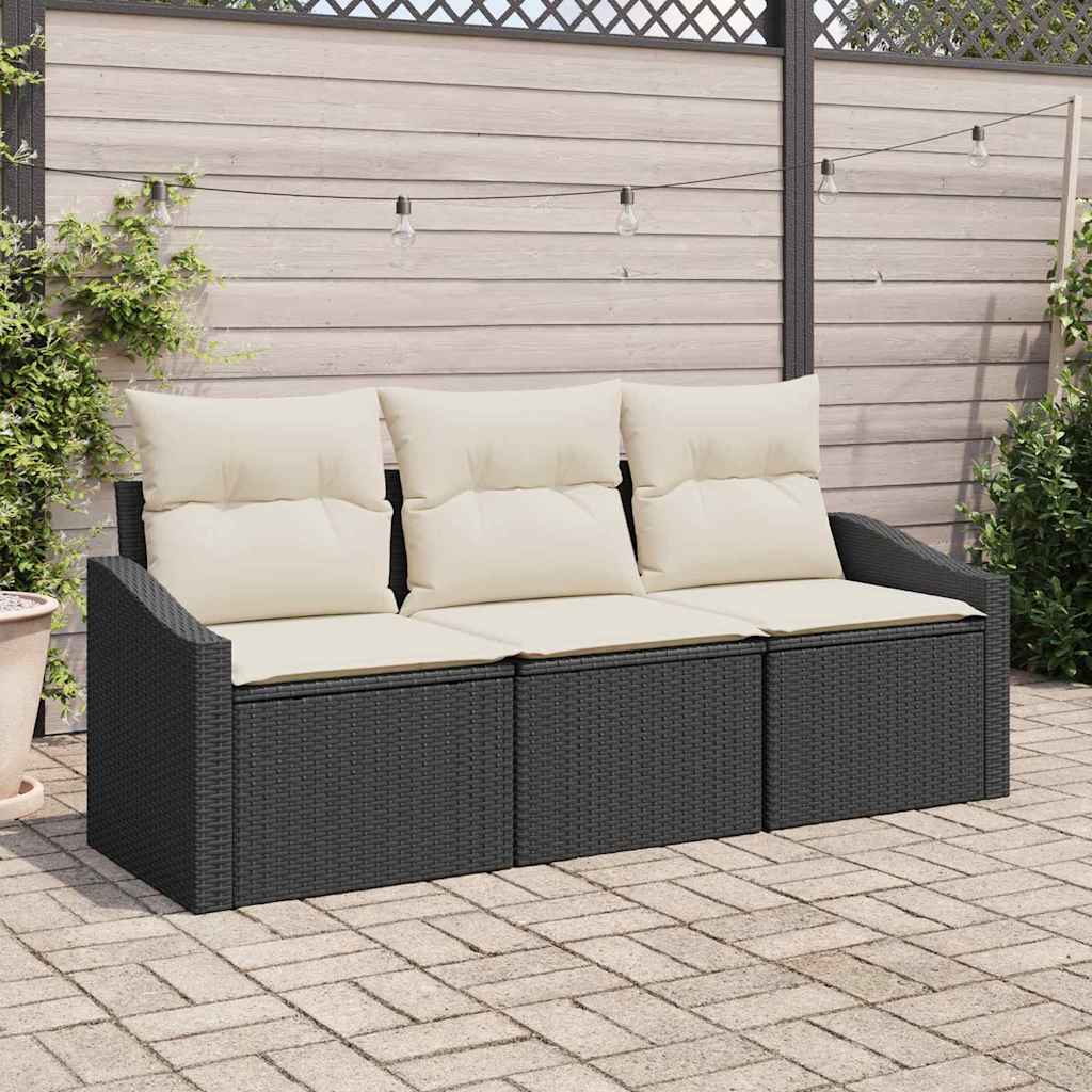 Gartensofa-set 3 stk. Schwarz und Weiß Poly-Rattan