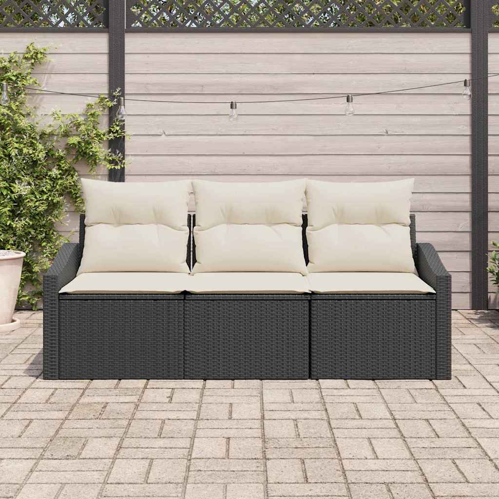 Gartensofa-set 3 stk. Schwarz und Weiß Poly-Rattan