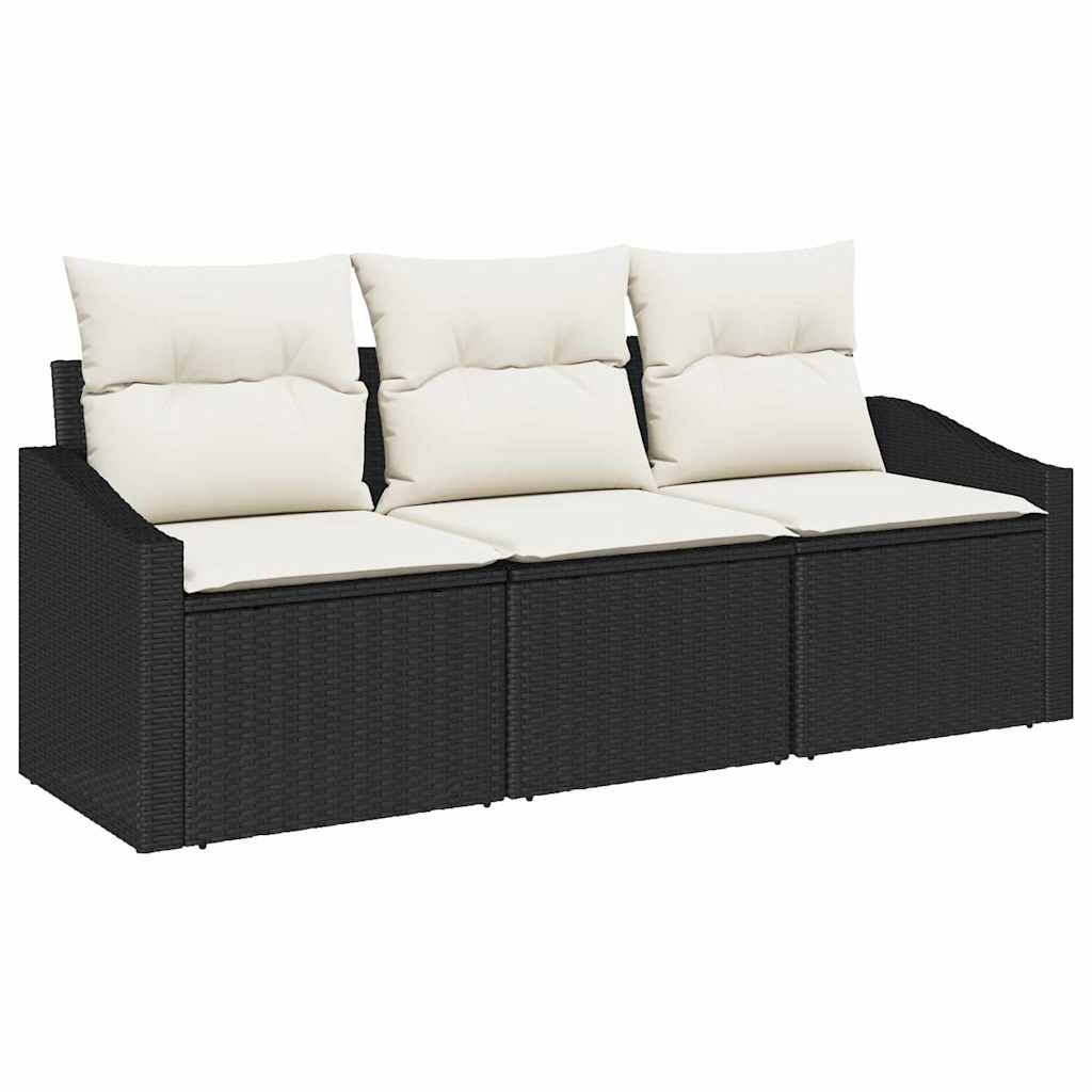 Gartensofa-set 3 stk. Schwarz und Weiß Poly-Rattan