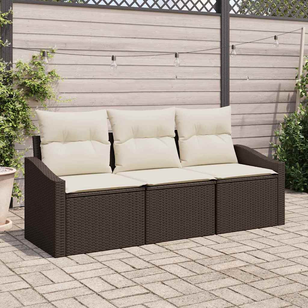 Gartensofa-set 3 stk. Braun und Weiß Poly-Rattan