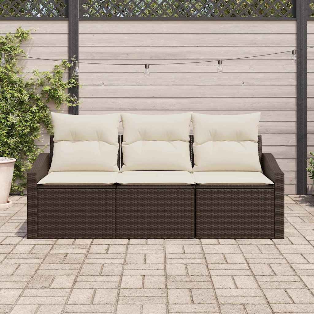 Gartensofa-set 3 stk. Braun und Weiß Poly-Rattan