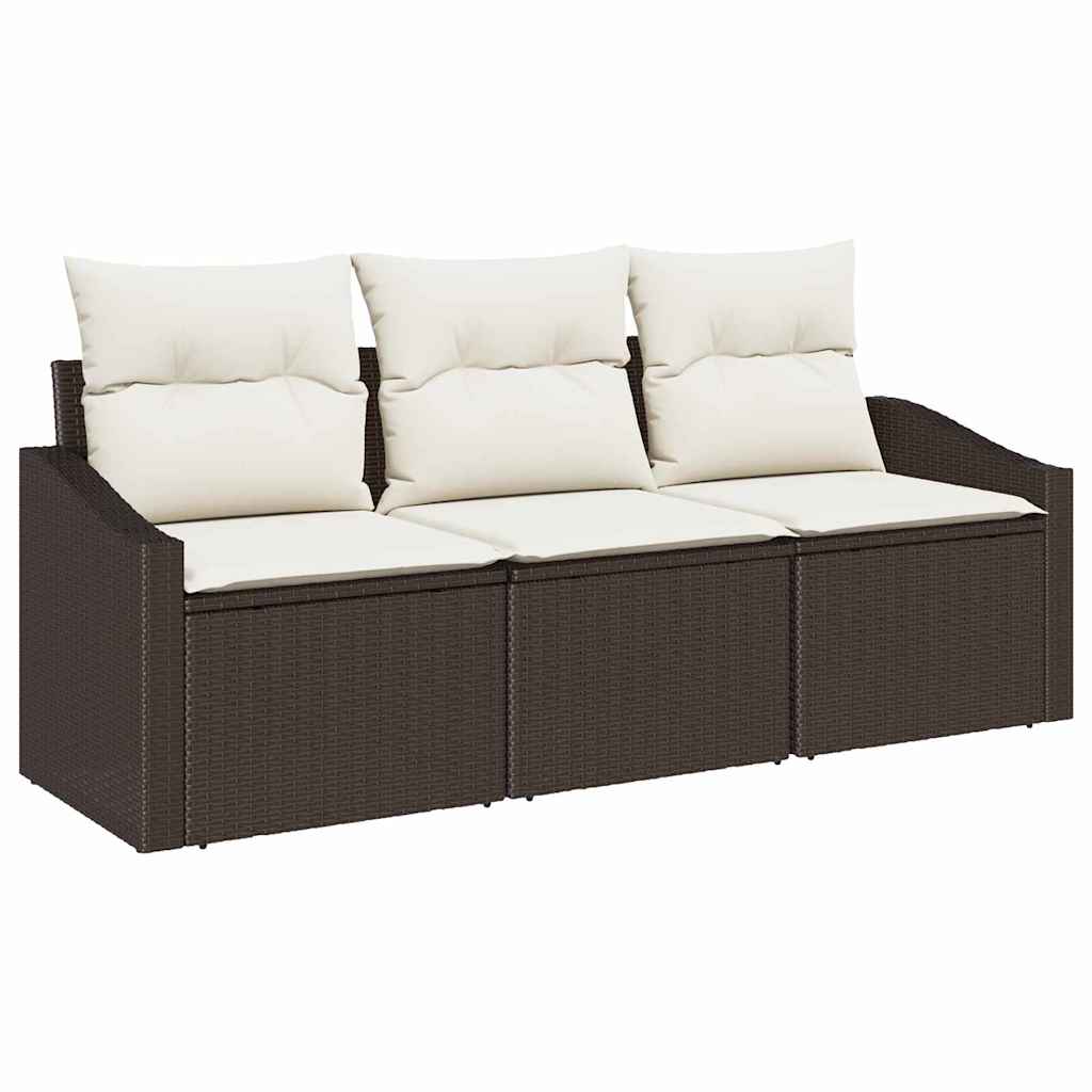 Gartensofa-set 3 stk. Braun und Weiß Poly-Rattan