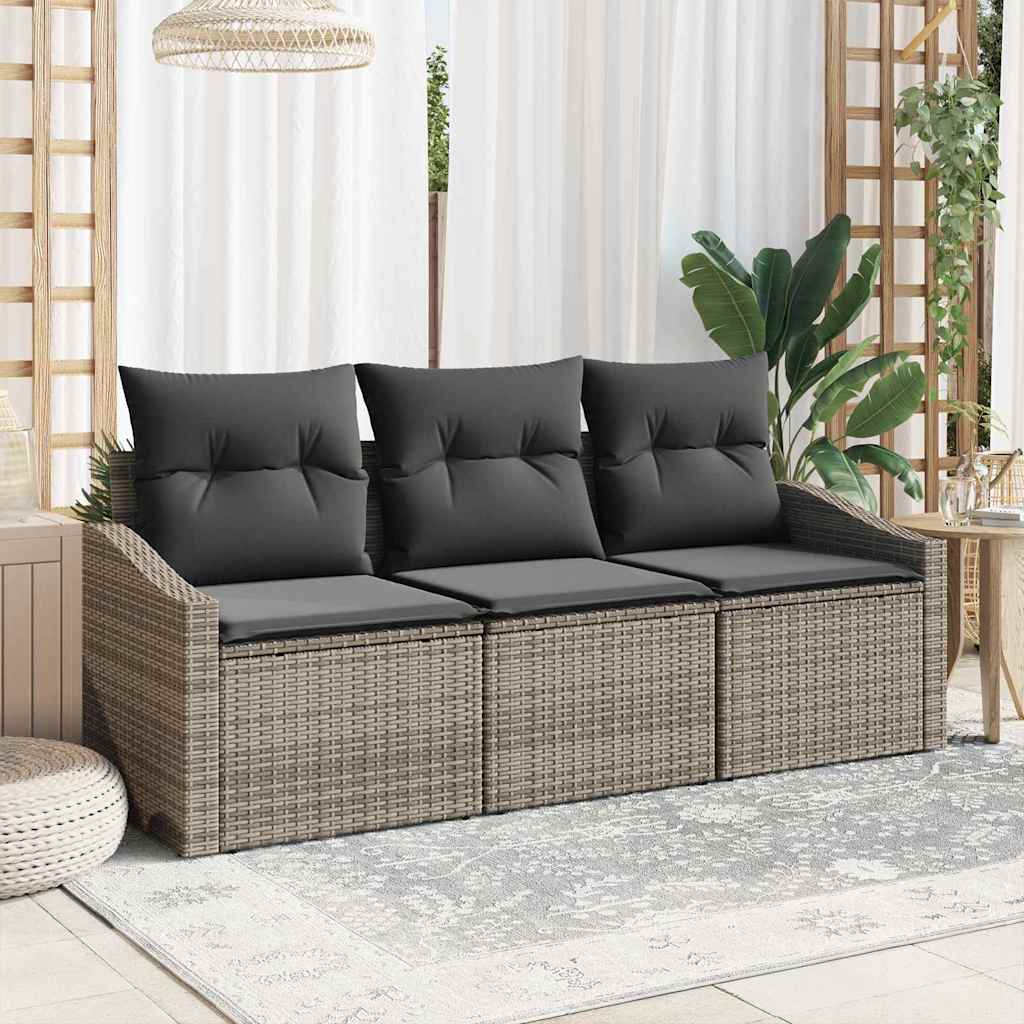 Gartensofa-set 3 stk. Grau Poly-Rattan