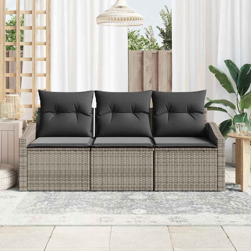 Gartensofa-set 3 stk. Grau Poly-Rattan