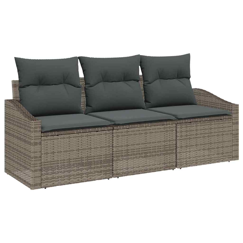 Gartensofa-set 3 stk. Grau Poly-Rattan