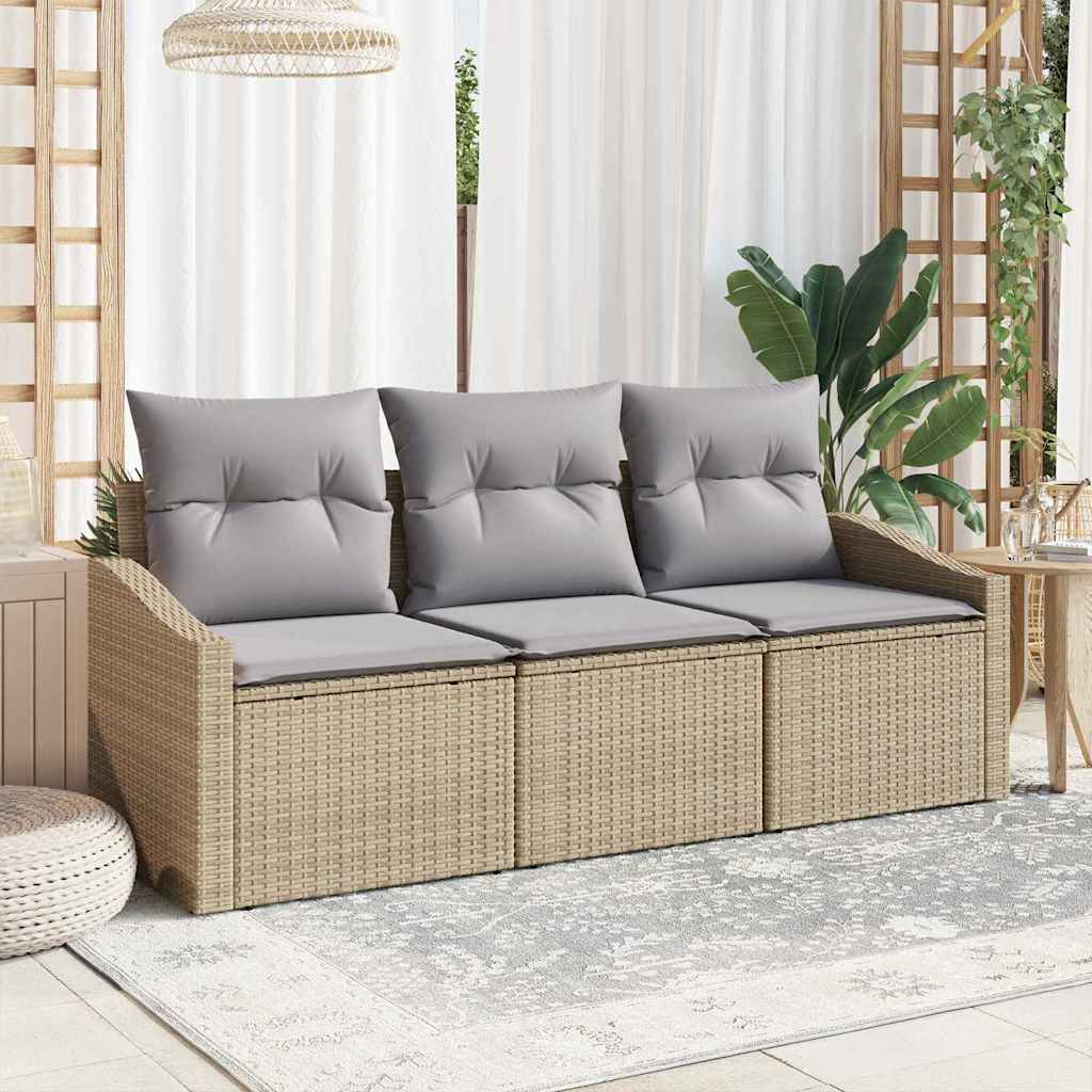 Gartensofa-set 3 stk. Beige und Hellgrau Poly-Rattan