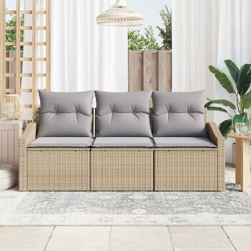 Gartensofa-set 3 stk. Beige und Hellgrau Poly-Rattan