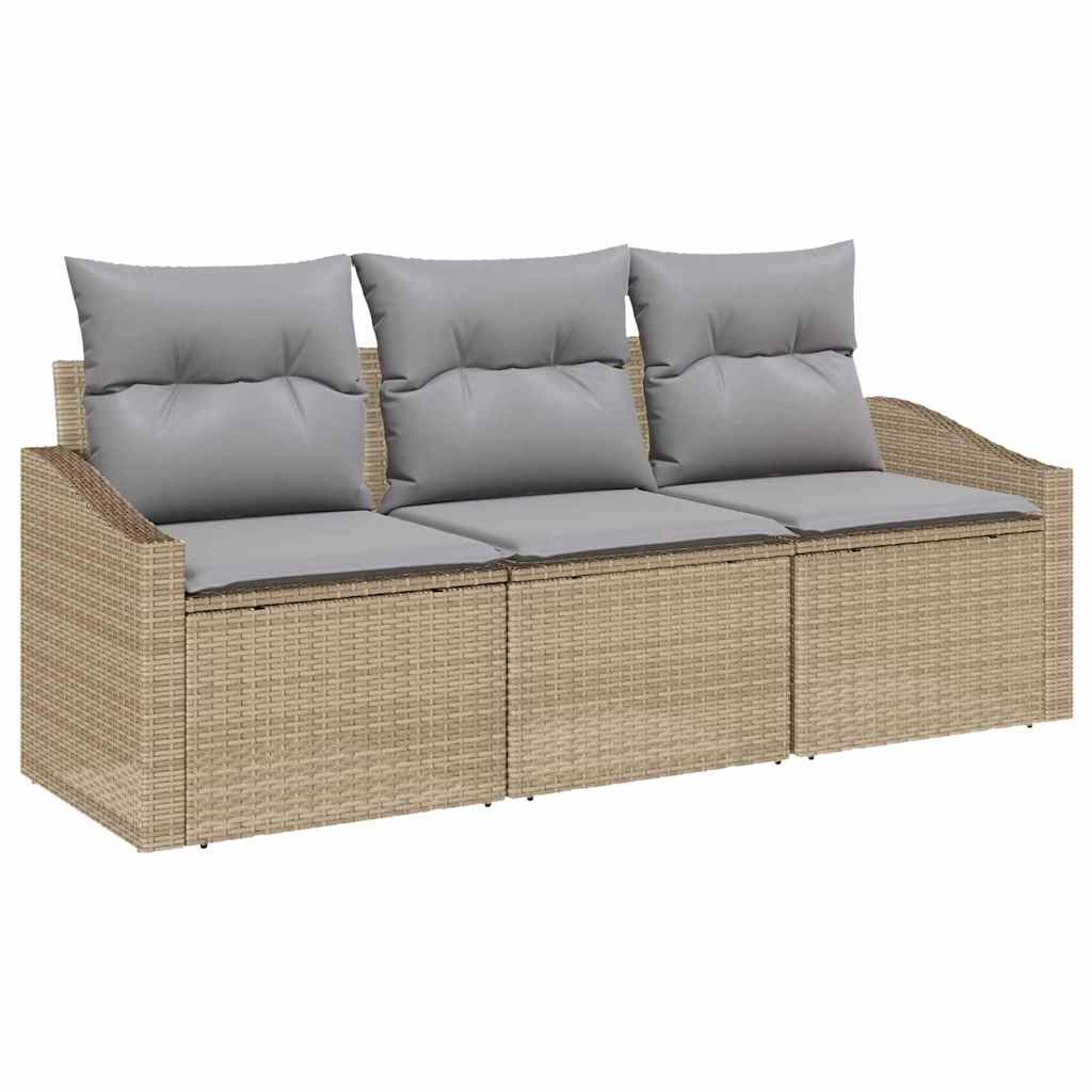 Gartensofa-set 3 stk. Beige und Hellgrau Poly-Rattan