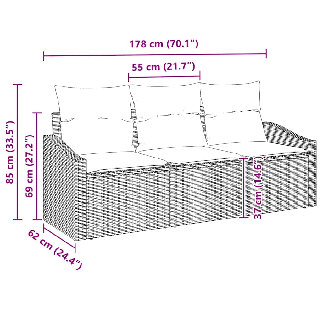 Gartensofa-set 3 stk. Beige und Hellgrau Poly-Rattan
