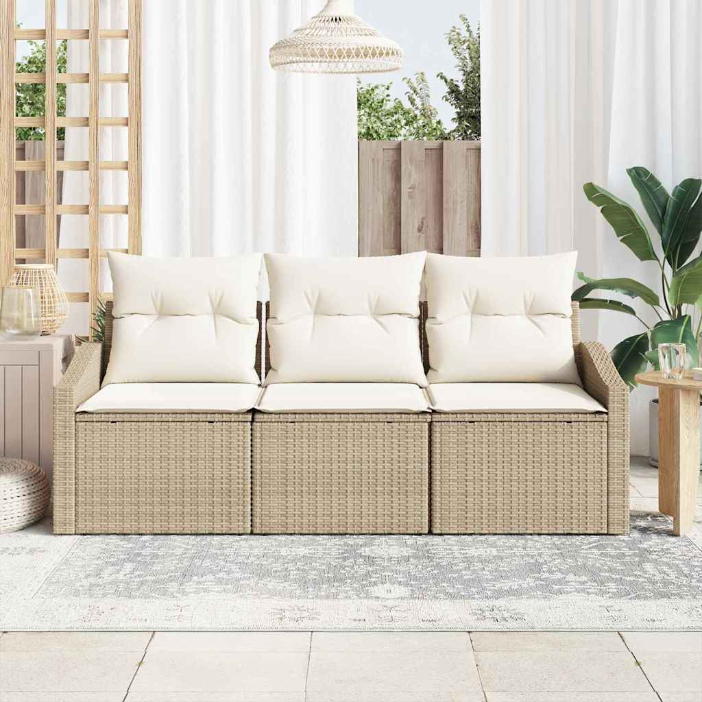 Gartensofa-set 3 stk. Beige und Weiß Poly-Rattan