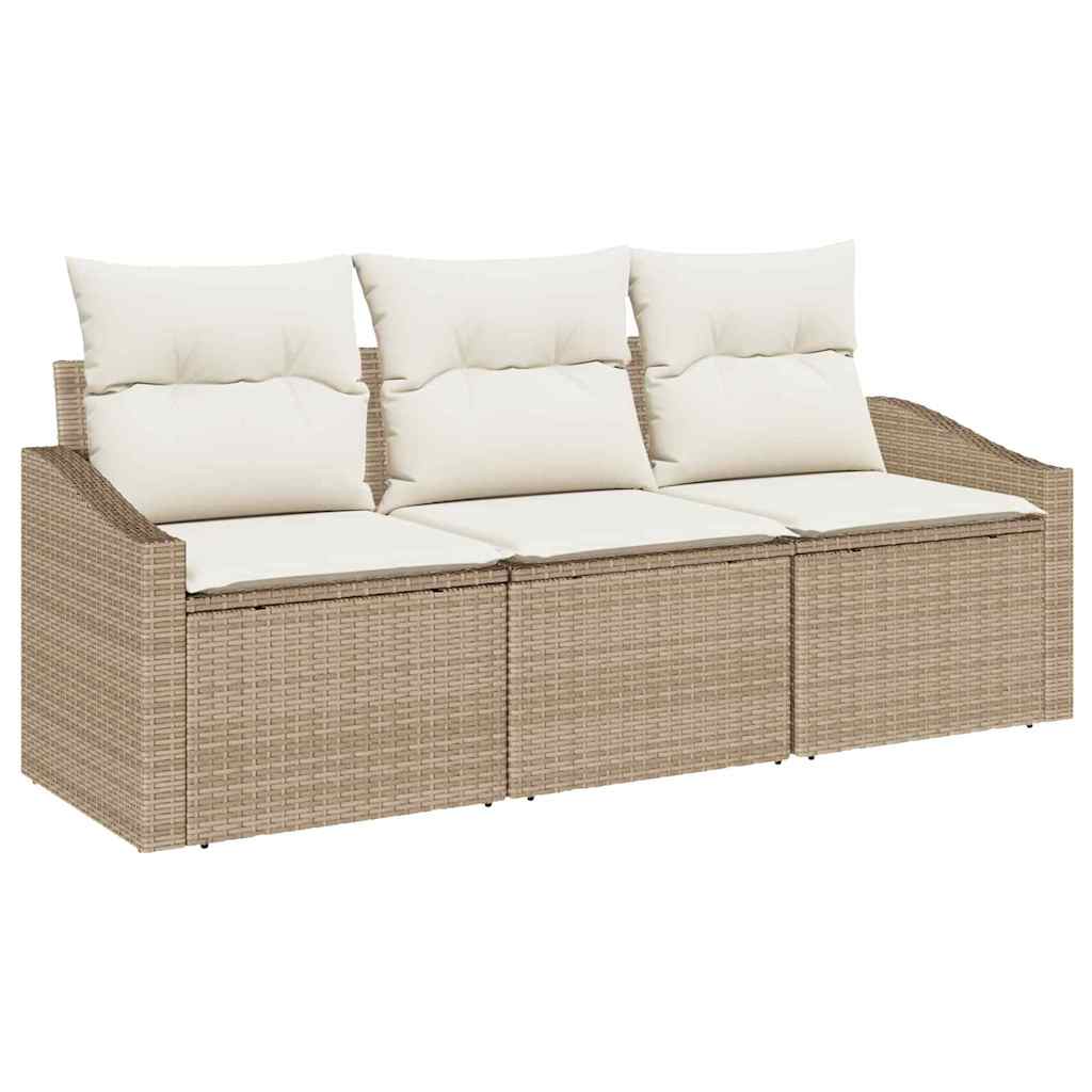 Gartensofa-set 3 stk. Beige und Weiß Poly-Rattan
