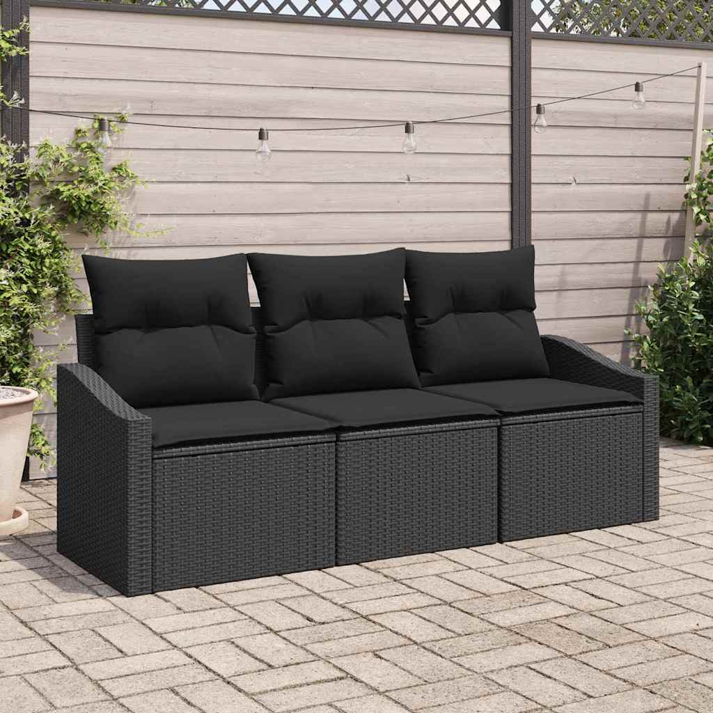 Gartensofa-set 3 stk. Schwarz Poly-Rattan