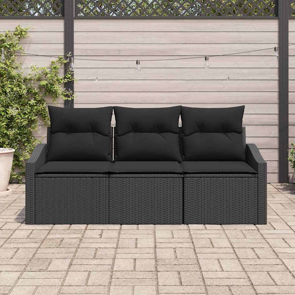 Gartensofa-set 3 stk. Schwarz Poly-Rattan