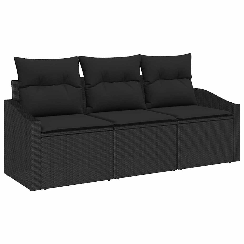 Gartensofa-set 3 stk. Schwarz Poly-Rattan