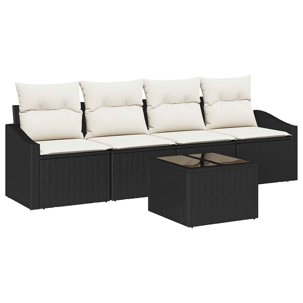 Sofa Set 5 stk. Schwarz und Creme Poly-Rattan