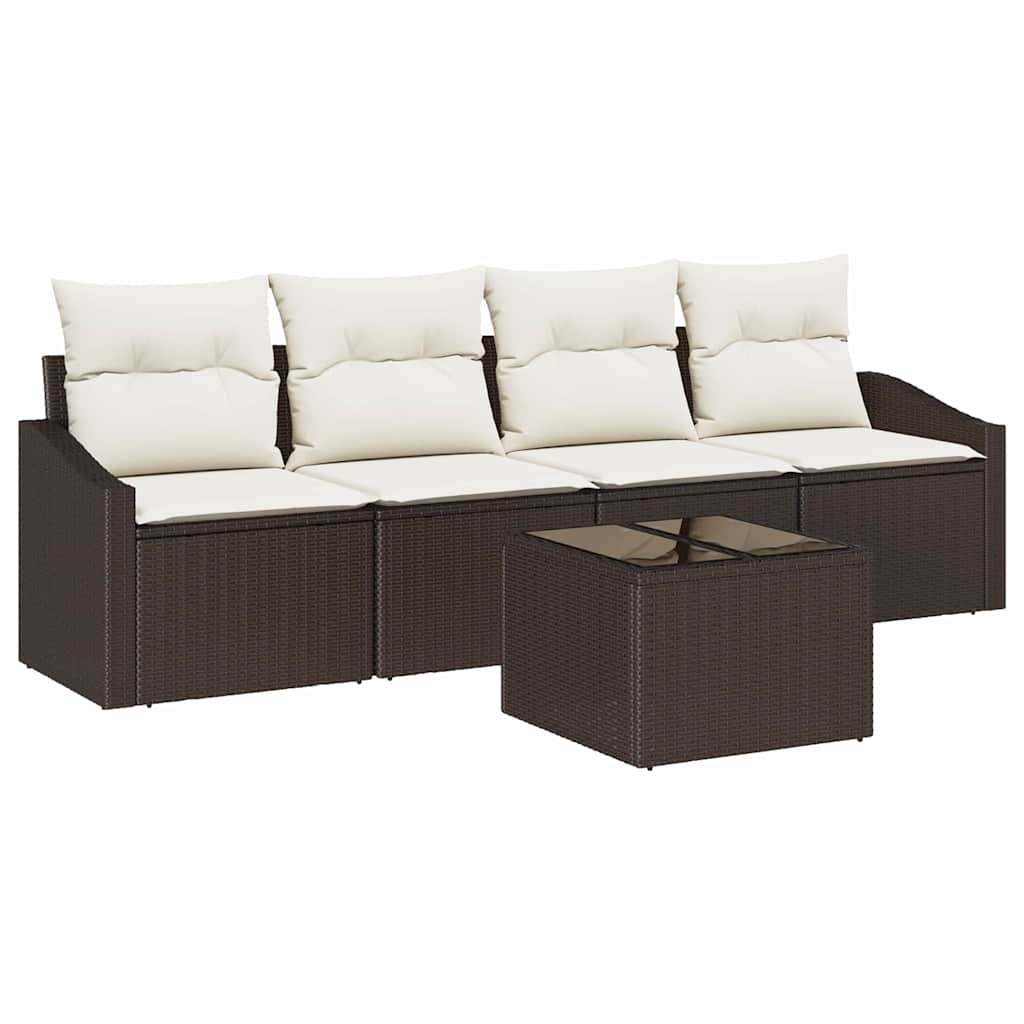 Sofa Set 5 stk. Braun und Creme Poly-Rattan