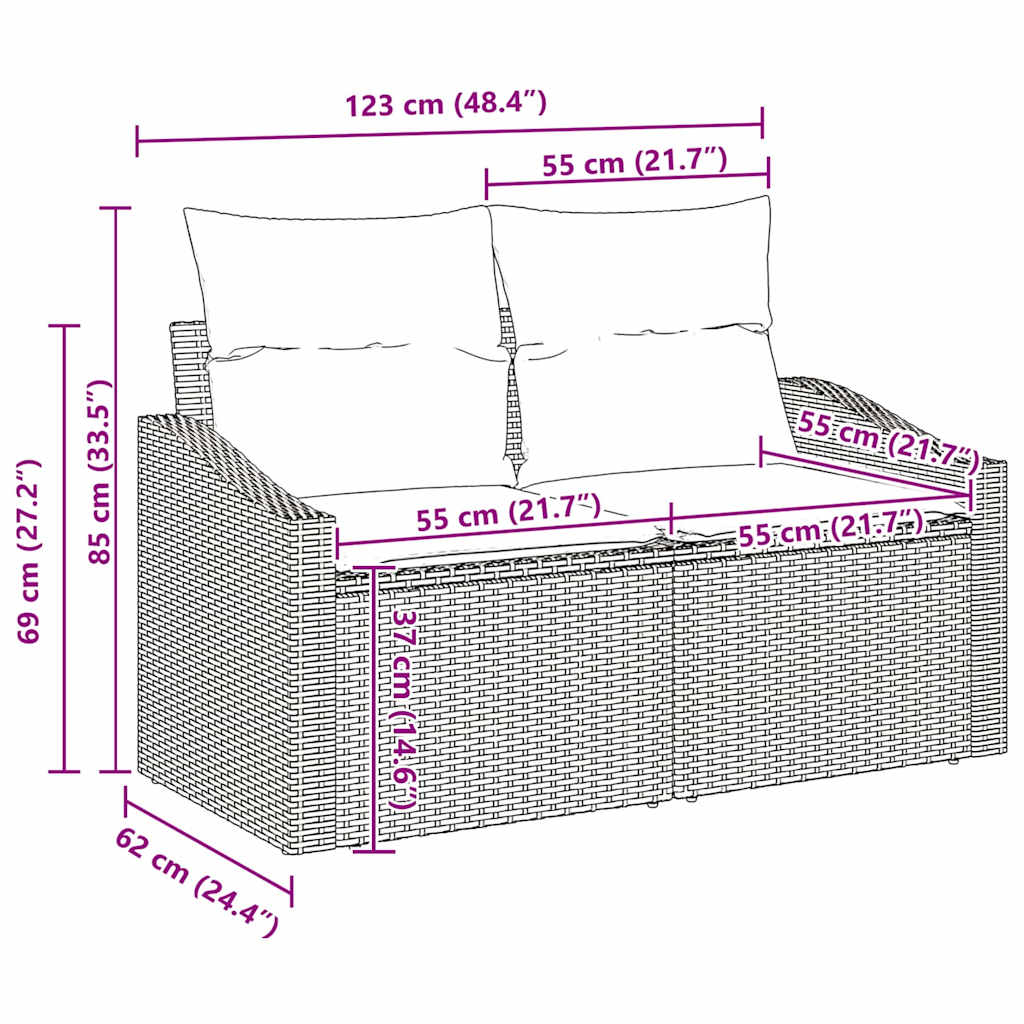 Sofa Set 5 stk. Braun und Creme Poly-Rattan