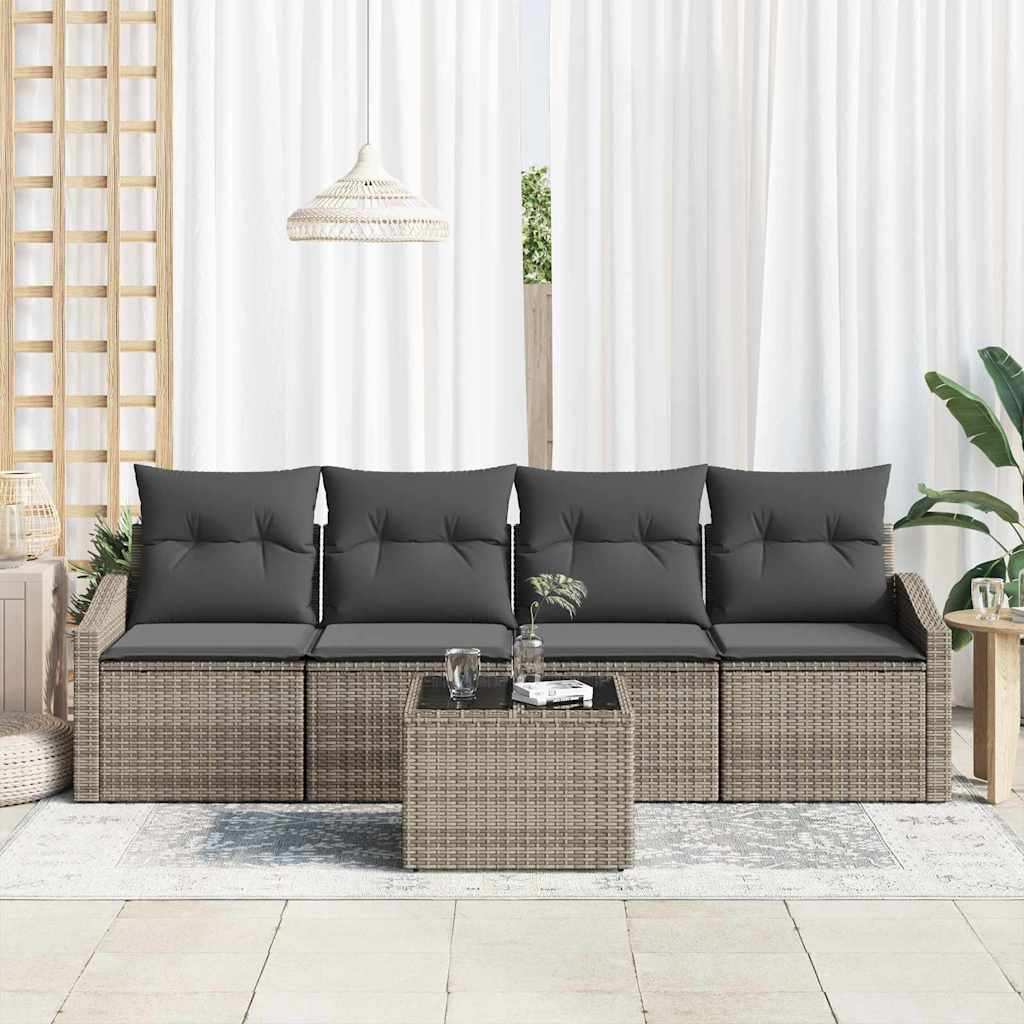 Sofa Set 5 stk. Grau Poly-Rattan
