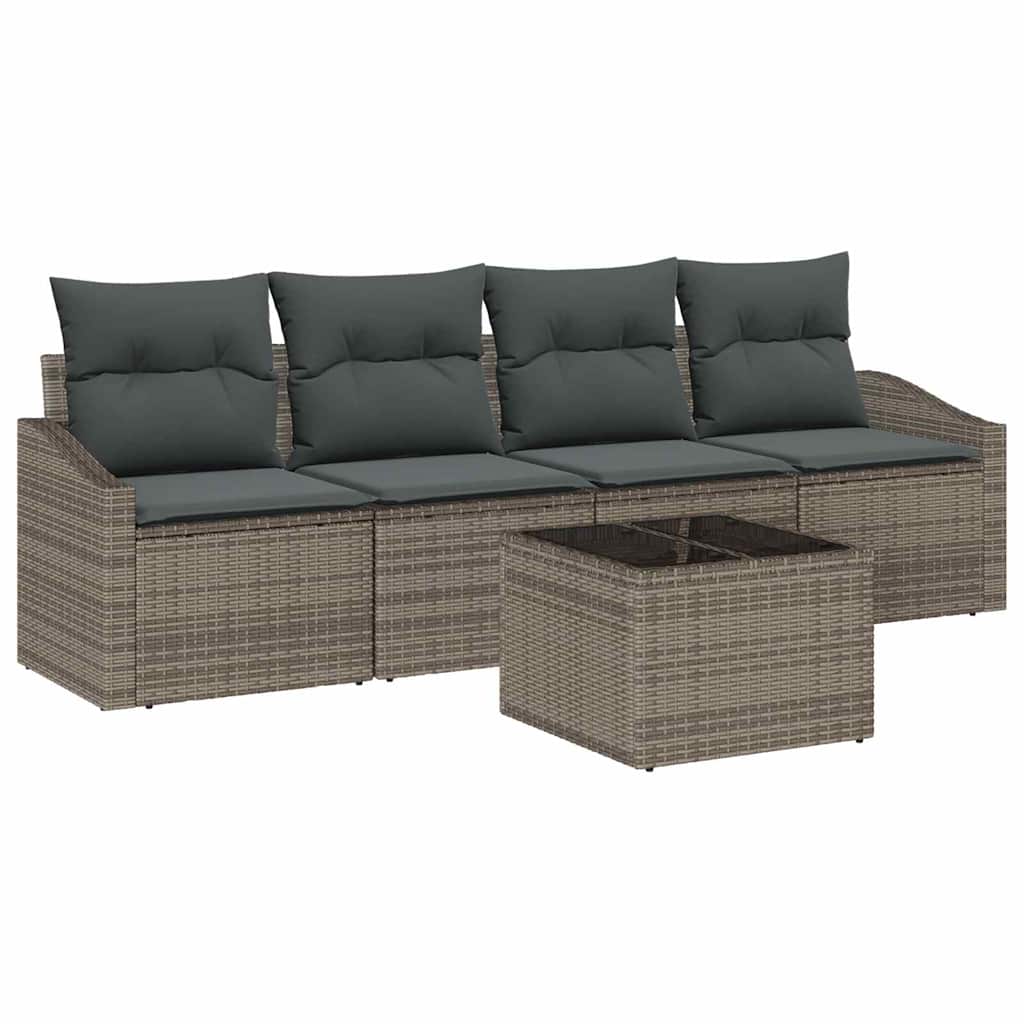 Sofa Set 5 stk. Grau Poly-Rattan