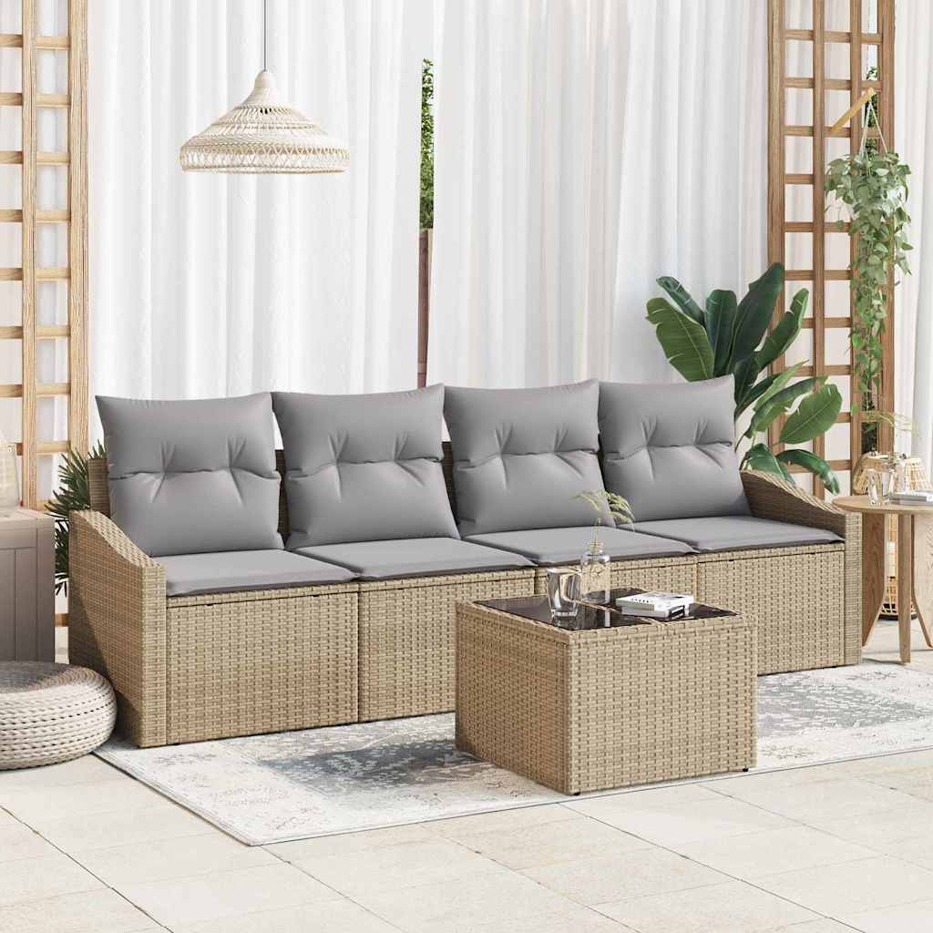 Sofa Set 5 stk. Beige und Grau Poly-Rattan