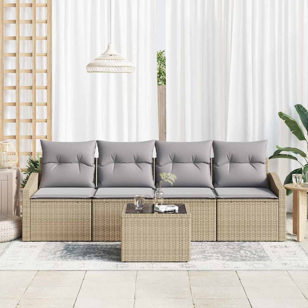 Sofa Set 5 stk. Beige und Grau Poly-Rattan
