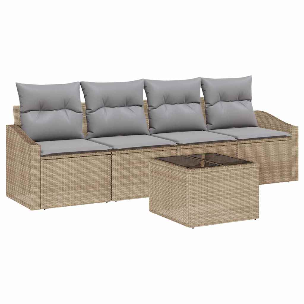 Sofa Set 5 stk. Beige und Grau Poly-Rattan