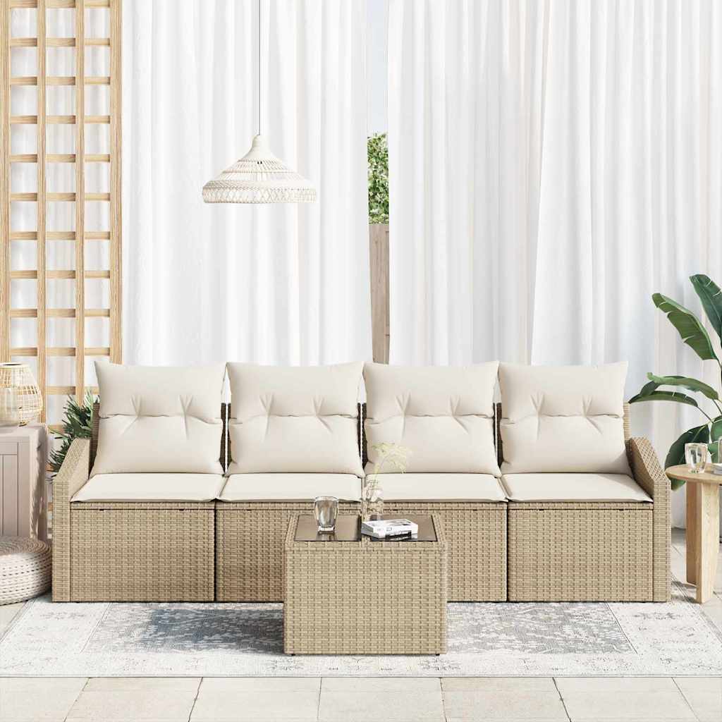 Sofa Set 5 stk. Beige und Creme Poly-Rattan