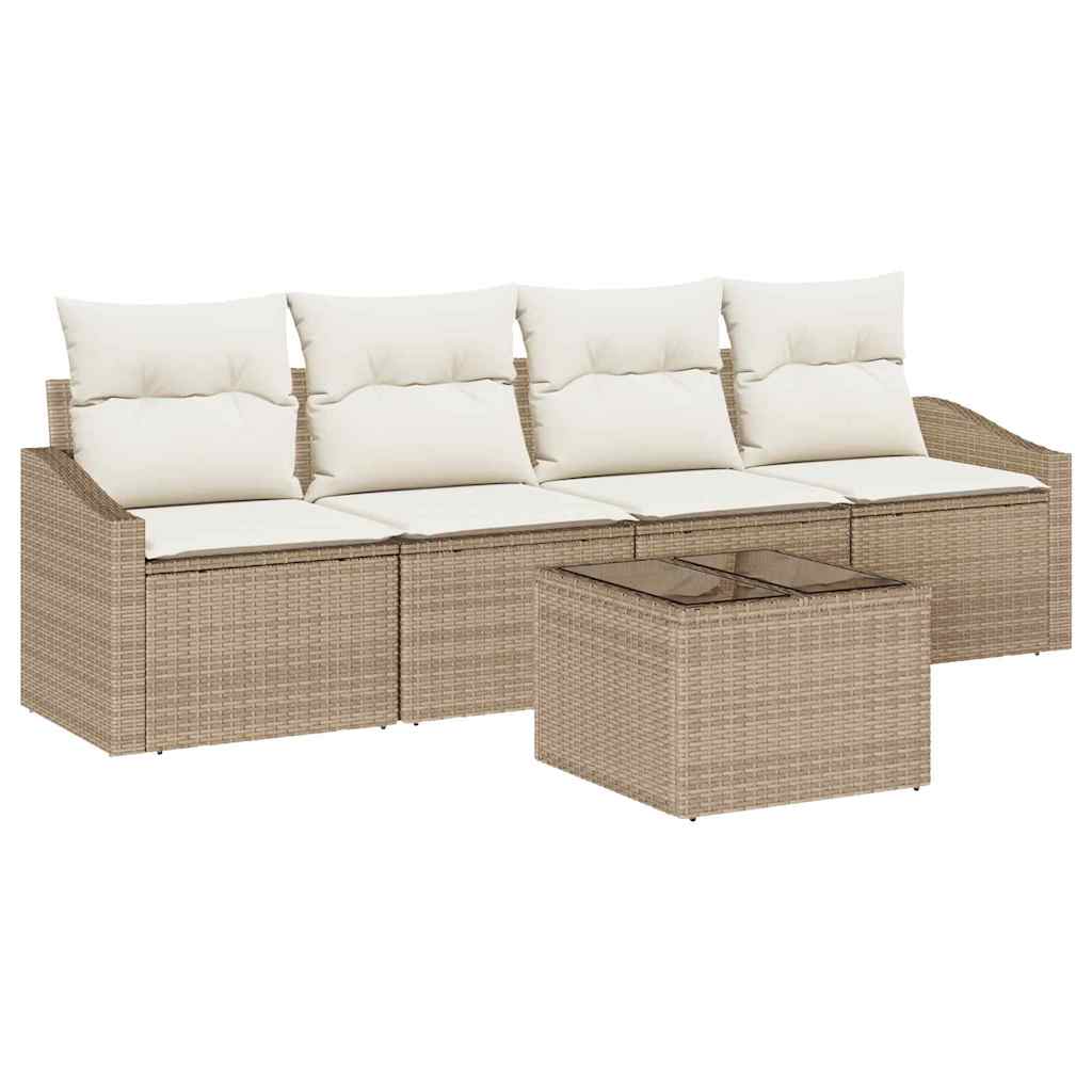 Sofa Set 5 stk. Beige und Creme Poly-Rattan