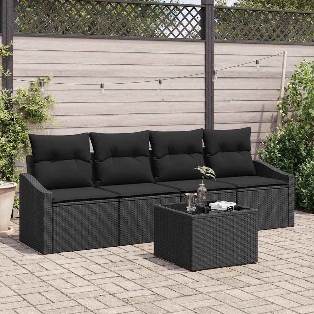 Sofa Set 5 stk. Schwarz Poly-Rattan