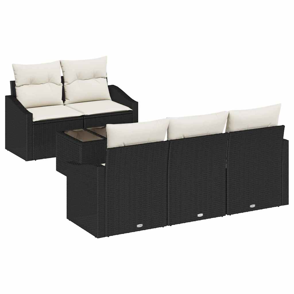 Sofa Set 6 Stk. Schwarz und Creme Poly-Rattan
