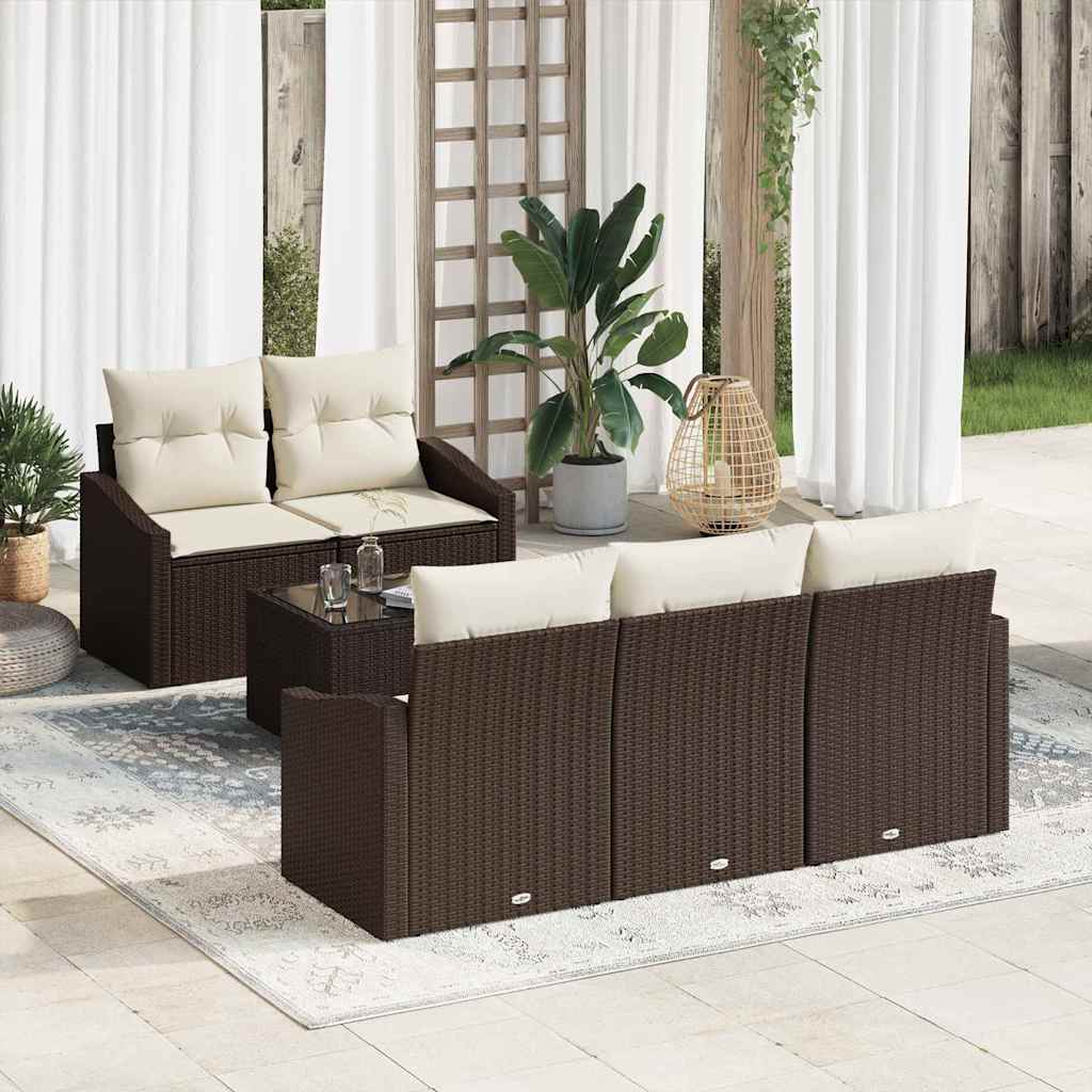 Sofa Set 6 stk. Braun und Creme Poly-Rattan