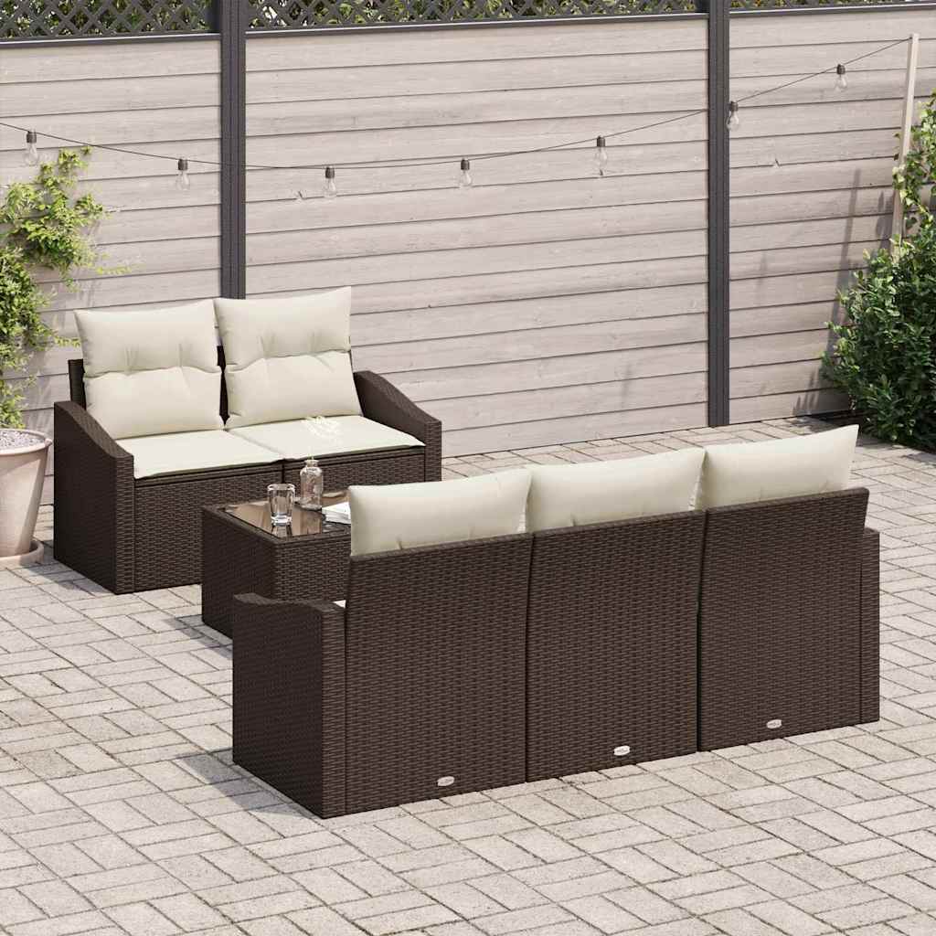 Sofa Set 6 stk. Braun und Creme Poly-Rattan