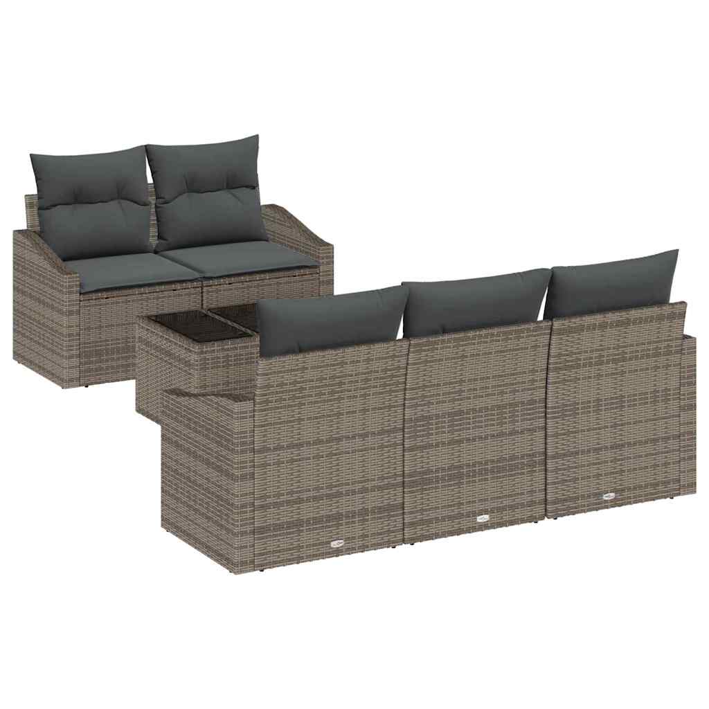 Sofa Set 6 stk. Grau Poly-Rattan