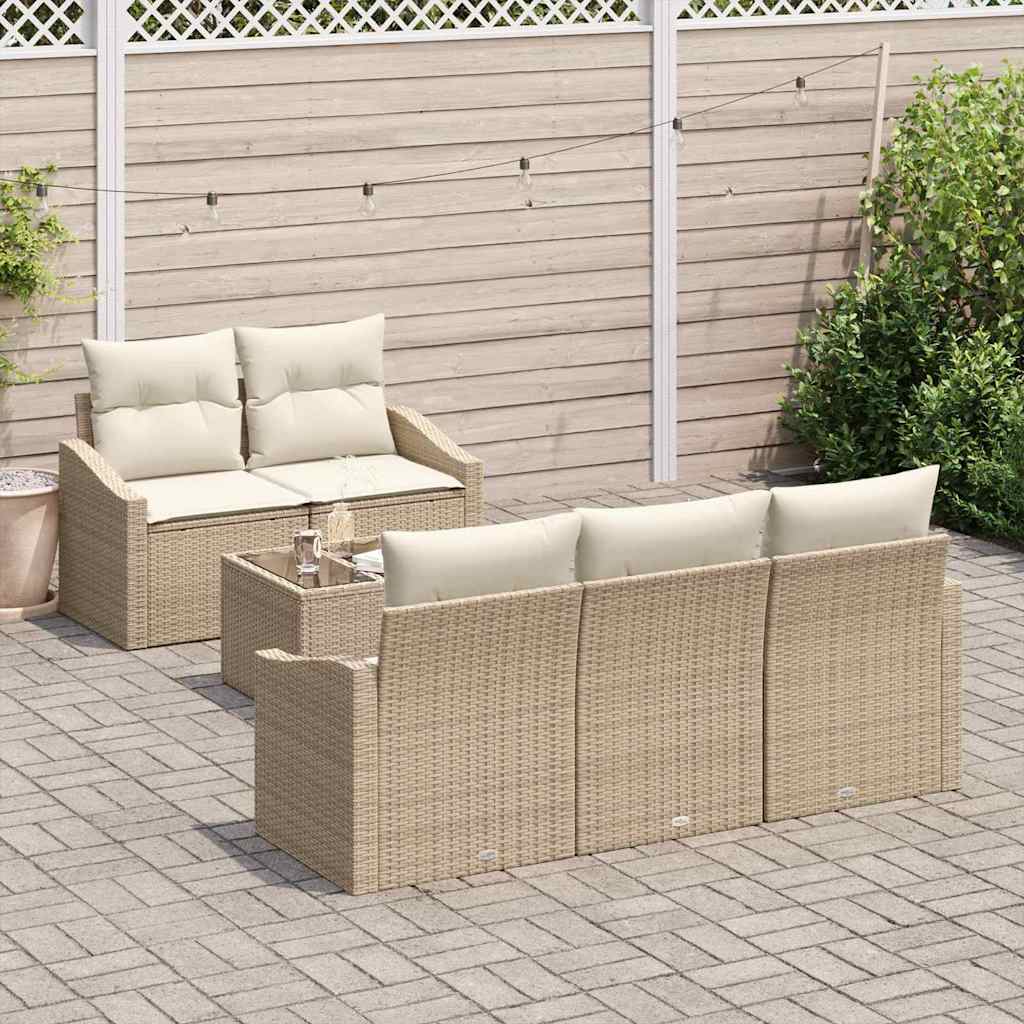 Sofa Set 6 stk. Beige und Creme Poly-Rattan