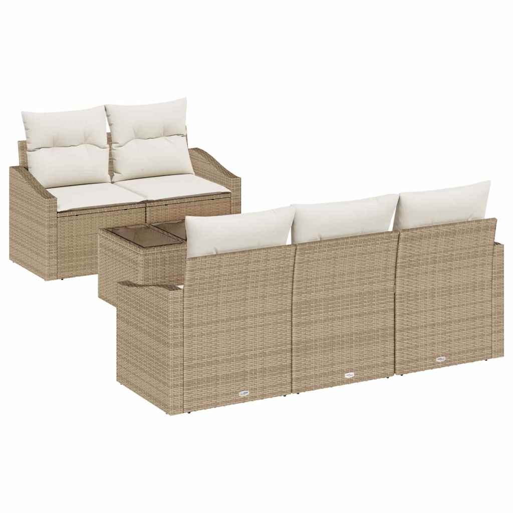 Sofa Set 6 stk. Beige und Creme Poly-Rattan